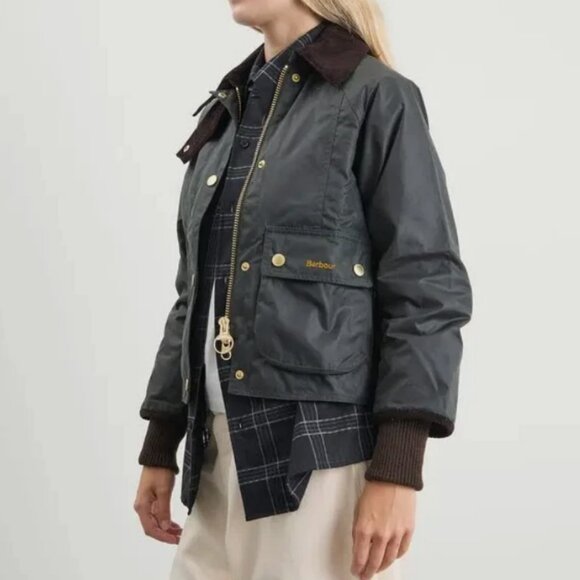 SAGE ~ Barbour Cropped Beadnell Ladies Wax Jacket MSRP$488 British Elegance - Picture 6 of 16